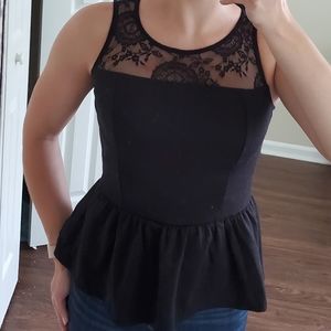 Monteau Black Lace Peplum Top